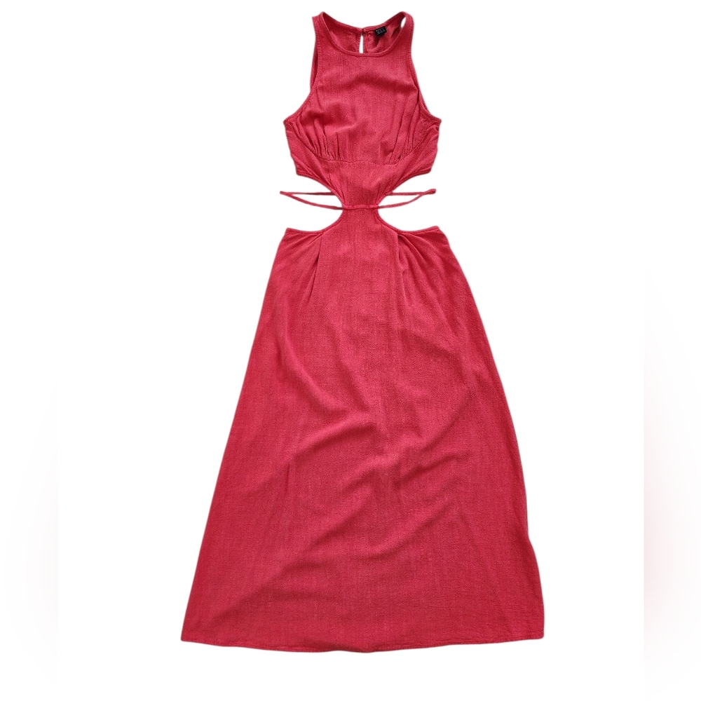 SHEIN Cut-Out Midi Dress Faded Red-Orange Tie Waist - Sizs XS - Picture 2 of 6